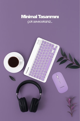 Tablet Ve Telefonlar İçin Bluetooth - Wireless Klavye Ve Mouse Set - Pembe Diğer