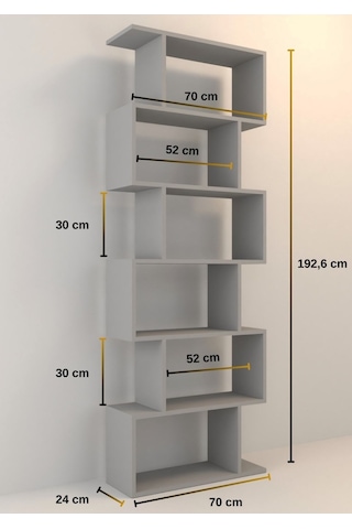 6 Raflı Kitaplık Dekoratif Raf Zigzag Kitaplık Antrasit