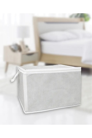 3 Adet Gri Çizgili Fermuarlı Mini Boy Hurç Yastık-kazak-kıyafet Düzenleyici 45 40 30 Cm Gri-beyaz