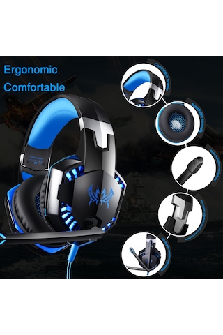 Kosona Kotıon Each G2000 Kablolu Oyun Kulaklığı, 50mm Sürücü, 360 Surround Ses, Gürültü Engelleme Mikrofon, Işıklı Tasarım, Siyah-mavi