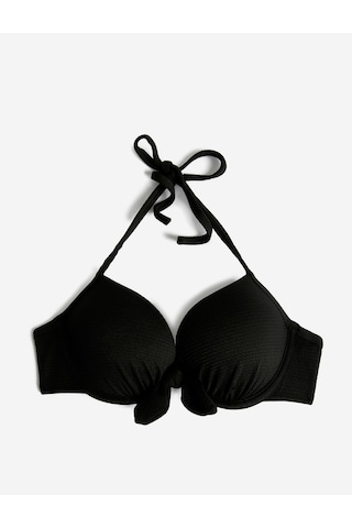 Koton Push Up Bikini Üstü Dokulu Bağlama Detaylı Balenli Siyah 4sak10065mm Siyah