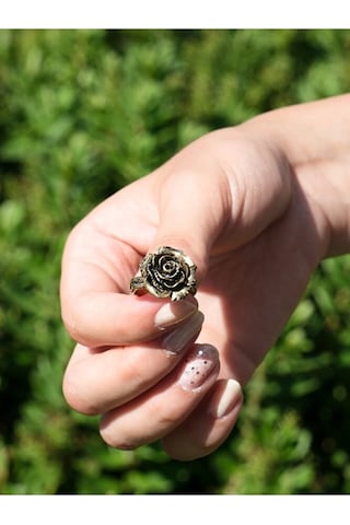 Gül İşlemeli Antik Eskitme Ayarlanabilir Kadın Yüzük Euy126