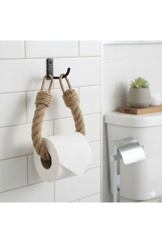 Dyris Doğal Jüt Halat Banyo Peçetelik Duvara Monte Tuvalet Kağıdı Tutucu Askı 45 Cm Kahverengi