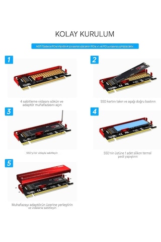 M.2 Nvme'yi Pcı-e 4.0 X16 Adaptörüne Dönüştürücü Isı Emicili İle