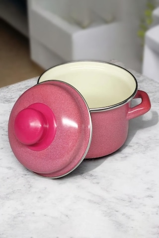 Nishev İtalyan Emaye Mini Derin Tencere 12 Cm 900 Ml Kırmızı Kırmızı