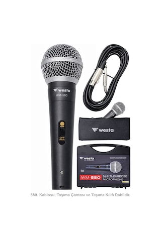 Westa Wm-580 Profesyonel Kablolu Mikrofon Çantalı Dinamik El Mikrofonu - 8697314964312 Koyu Gri
