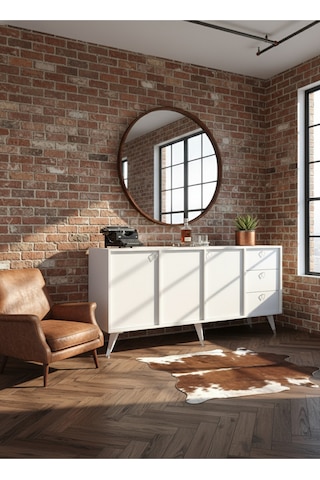 Resital Konsol - Sk2001-1 - Silver Modern 180 Cm Çekmeceli Ve Kapaklı Salon Konsolu - Büfe Beyaz