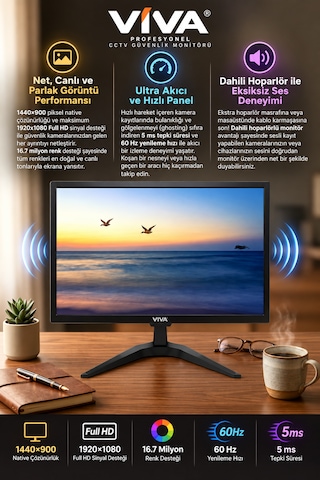M-19 Premium 19 Led Monitör Ultra Parlak Ekran, Dahili Hoparlör, Hdmı & Vga