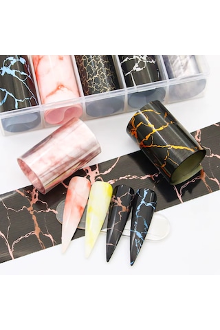 10lu Tırnak Süsleme Folyosu Granit Mermer Dizayn Nail Art Transfer Folyo
