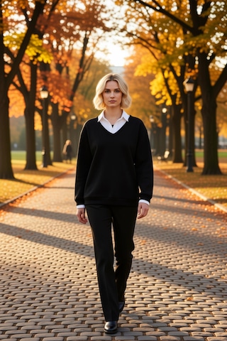 Benerly Kadın Polo Yaka Standart Kol Düz Desen Sweatshirt Fonksiyonel Day siyah