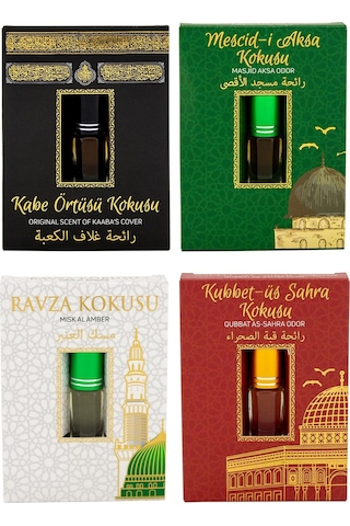 Esved Kabe Örtüsü + Kubbetül Sahra + Mescidi Aksa + Medine Ravza Kokusu Alkolsüz Esans 4 x 3 ML