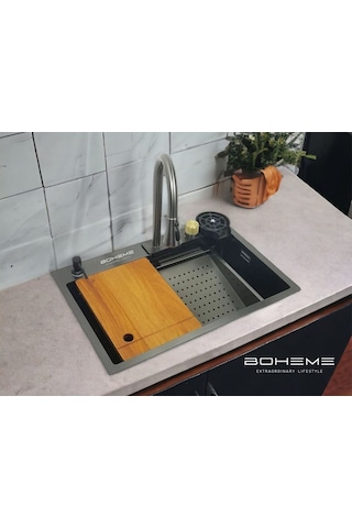 Boheme Teknolojik Eviye Seti Şelale, Çelik Batarya Mutfak Evyesi 3 Fonksiyonlu Bataryası Dahil Diğer