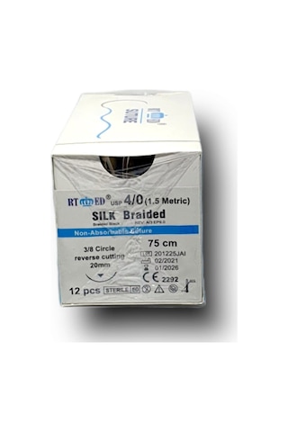 Rtmed İpek İplik No 4 Aşağı Keskin 3 / 8 20 MM 75 CM