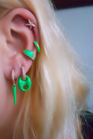 MorMajor Silver Tekli Bombeli Little Love Neon Yeşil Gümüş Küpe-7342