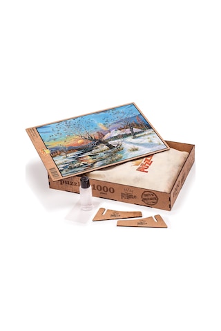King Of Puzzle Kış Ve Köy Ahşap Puzzle 1000 Parça