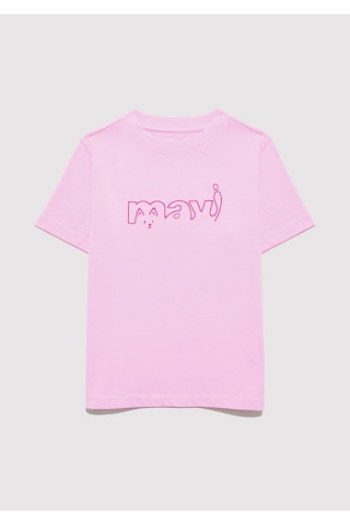 Mavi - Mavi Logo Kedi Baskılı Pembe Tişört 7610338-70973 Pembe