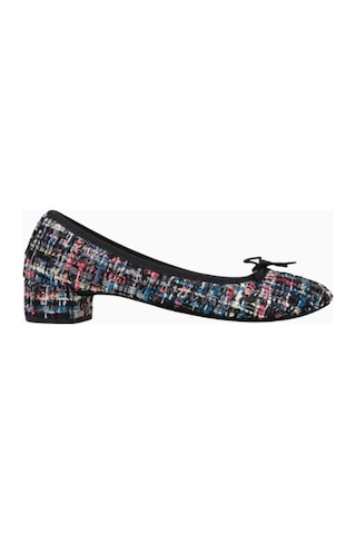 Repetto Camille 30 Ballerina Pumps, Parlak Tweed, Fiyonk Detaylı Tasarım, 30mm Topuk, Fransız Zarafeti Babet Siyah