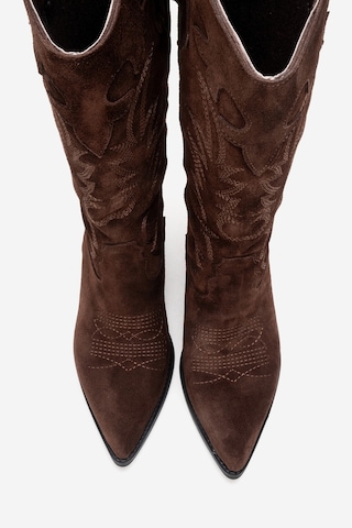 Luvishoes Matıas Kahverengi Süet Hakiki Deri Kadın Nakışlı Western Çizme Kahverengi