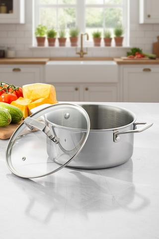 Emsan Pro Tri Ply Derin Tencere Çelik 24 Cm Gümüş