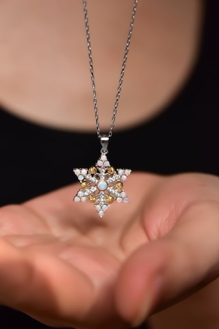 Papatya Silver 925 Ayar Gümüş Rodyum Kaplama Dorika Toplu Opal Kar Tanesi Kadın Kolye