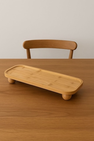 Bambu Top Ayaklı Dikdörtgen Oyuklu Stant, Bambu Sunumluk 15x35cm Bambu