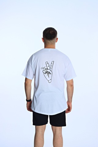 Peace Baskılı Şort Takım Beyaz Beyaz