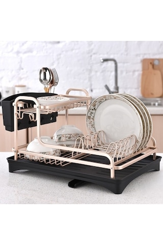 Didadodo Çift Katmanlı Uzay Alüminyum Bulaşıklık Mutfak Drenaj Rafı Çok Renkli
