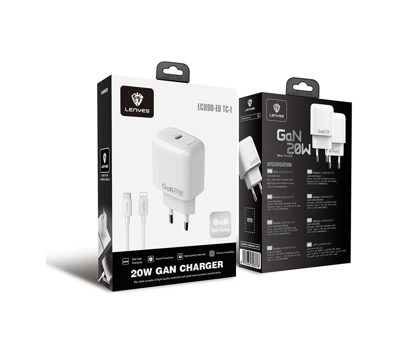 Lenyes Lch90-tc-l Type-c To Lightning Gan Teknolojili Pd Hızlı Şarj Özellikli Şarj Seti 20w Beyaz