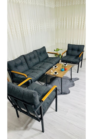 Madame Home Begonvil Balkon, Bahçe - Metal Kanepe Koltuk Takımı 3+1+1 + Sehpa Antrasit