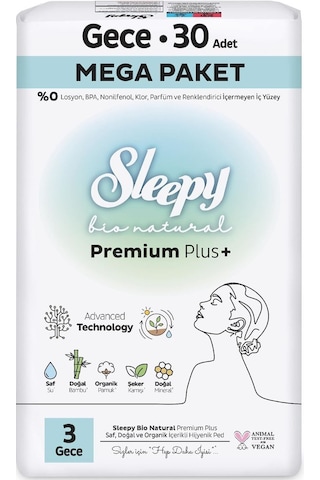 Sleepy Bio Natural Premium Plus Mega Gece Ped 30 Adet