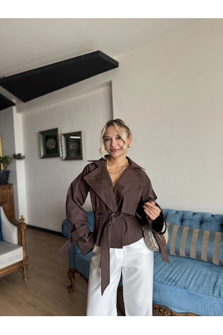 Keymoda Kadın Kısa Trenç Kahverengi