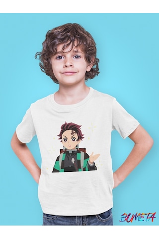 Bumeta Anime Cute Karakter Baskılı Çocuk Tişört 3 Lü Set Beyaz
