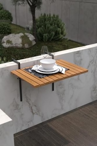 Ahşap Katlanır Balkon Masası Açık Ceviz