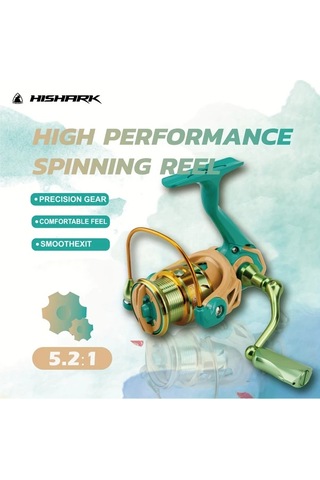 Xuweiwei 2000 Sku Yüksek Performanslı Hıshark Döner Makara Alüminyum Sap Paslanmaz Çelik Rulmanlar 52:1 Dişli Oranı Tatlı Ve Tuzlu Su Balıkçılığı İçin Yeşil Şık Olta Makinası