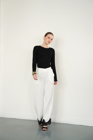 Verymoda Paçası Dantelli Saten Pantolon D2969 Krem