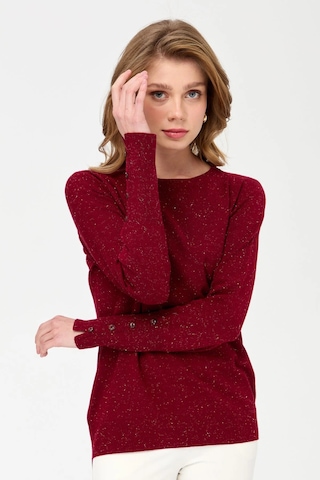 Desen Triko Kadın Sıfır Yaka Önü Kısa Arkası Uzun Bluz 23331 Vişne Çürüğü Vişne Çürüğü