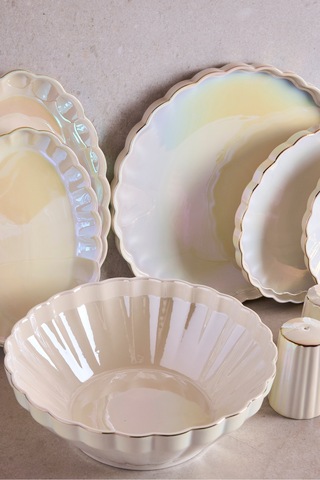 İstanbul Pearl 29 Parça 6 Kişilik Porselen Yemek Takımı Parlak Sedefli Servis Seti Beyaz Beyaz