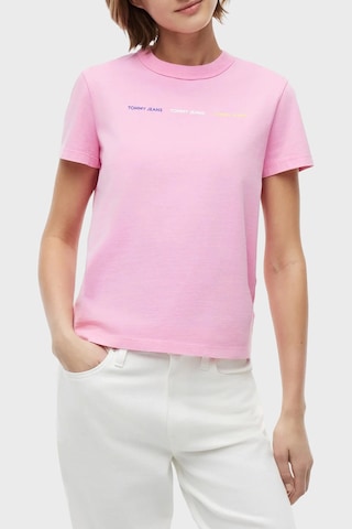 Tommy Jeans Logolu Pamuklu Bisiklet Yaka Kadın T Shirt T Shirt Dw0dw22905 Tou Pembe