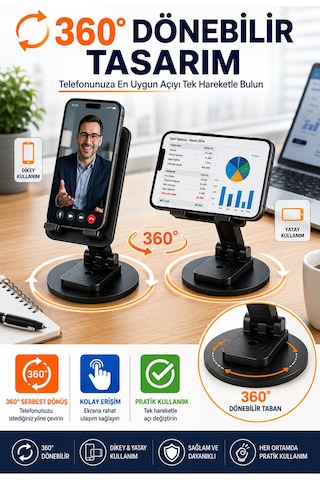 360 Dönebilir Katlanabilir Telefon Ve Tablet Standı Masaüstü Tutucu Ofis Ders Toplantı Aparatı
