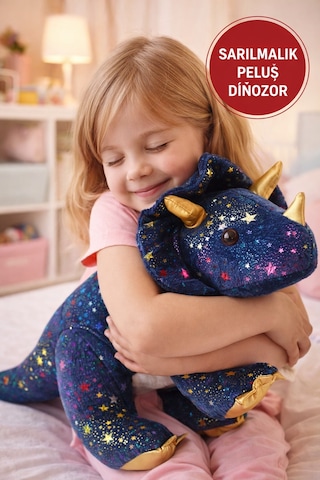 Yıldız Desenli Triceratops Peluş Oyuncak 35 Cm Yumuşak Büyük Dinozor Kız Çocuk Hediyesi