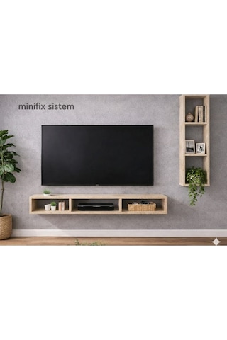Dekoratif Duvar Rafı - Tv Ünitesi 2 Parçalı Traverten 150x90 Traverten