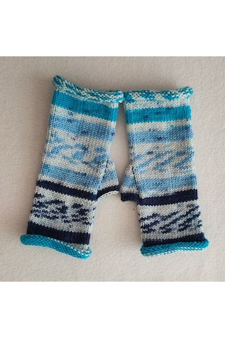 Newdaycraft El Örgüsü Motifli Parmaksız Eldiven / Bileklik - Çizgili Açık Mavi