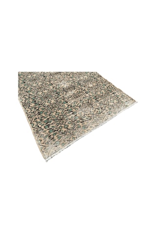 El Dokuma Eskitme %100 Yün Halı 100x192 Yeşil Krem Dekoratif Halı Yeşil