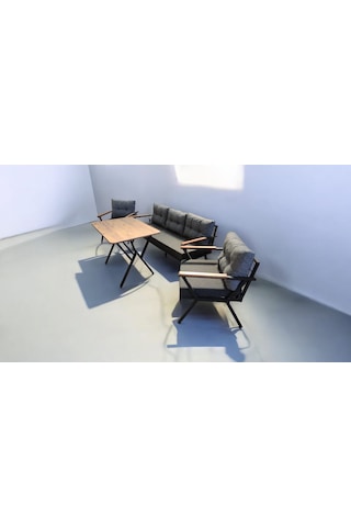 Pi Locca Bahçe Balkon Mobilyası Antrasit Gri 3+1+1 Perla Çam Masa Antrasit - Gri