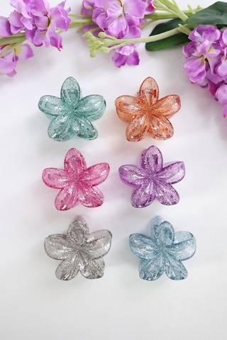 6 Adet Simli Lotus Saç Tokası 6 Farklı Renk- 6 Cm Orta Boy - Hafif Ve Dayanıklı Çok Renkli