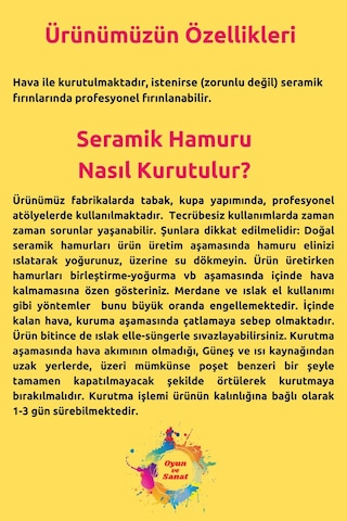 Seramik Hamuru Başlangıç Seti 9 -guaj Boya, Ebeşuar, Merdane, Fırça, 1000gr Beyaz Doğal Kil, Zımpara