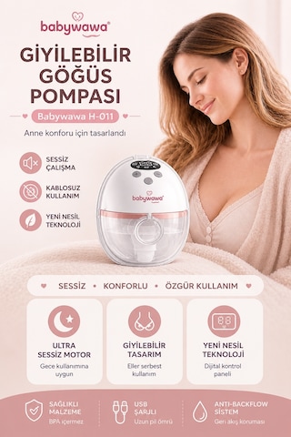 Babywawa H-011 Giyilebilir Göğüs Pompası Tekli Kablosuz, Sessiz Ve Taşınabilir Süt Sağma Makinesi