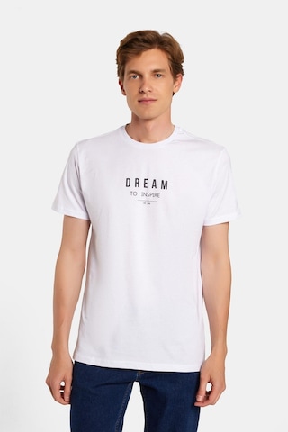 Tudors Erkek Slim Fit Dar Kesim %100 Pamuk Yumuşak Dokulu Baskılı Siyah Bisiklet Yaka Tişört-34724 Beyaz