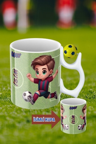 Sarı Lacivert Futbol Toplu Bordo Mavi Forma Oyunculu Taraftar İsimli Baskılı Kupa Bardak Beyaz