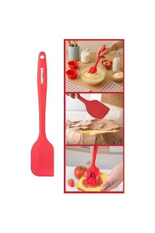 Silicolife Büyük Spatula, Isıya Dayanıklı Yanmaz Yapışmaz Tek Parça Silikon Spatula 26cm Kırmızı Kırmızı